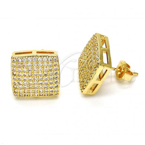 Oro Laminado Stud Earring, Gold Filled Style with White Micro Pave, Polished, Golden Finish, 02.156.0206
