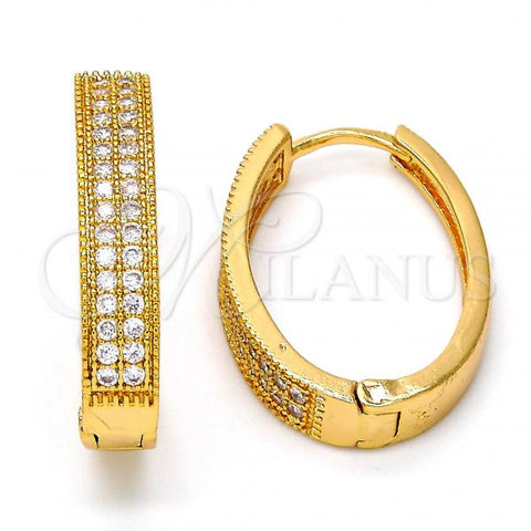 Oro Laminado Huggie Hoop, Gold Filled Style with White Micro Pave, Polished, Golden Finish, 02.217.0045.20
