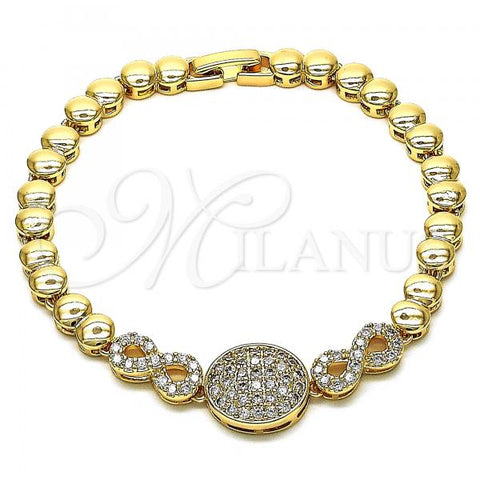 Oro Laminado Fancy Bracelet, Gold Filled Style Infinite Design, with White Micro Pave, Polished, Golden Finish, 03.283.0195.08