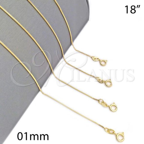 Oro Laminado Basic Necklace, Gold Filled Style Box Design, Polished, Golden Finish, 04.32.0011.18