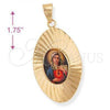 Oro Laminado Religious Pendant, Gold Filled Style Sagrado Corazon de Maria Design, Diamond Cutting Finish, Golden Finish, 5.197.013