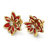 Oro Laminado Stud Earring, Gold Filled Style Flower Design, with Garnet and White Crystal, Polished, Golden Finish, 02.64.0639.2