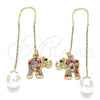 Oro Laminado Threader Earring, Gold Filled Style Elephant Design, with Multicolor Crystal, Polished, Golden Finish, 02.380.0032.1