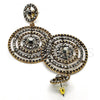 Oro Laminado Long Earring, Gold Filled Style with Black Crystal, Black Enamel Finish, Golden Finish, 02.268.0036