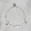 Sterling Silver Fancy Bracelet, Star and Heart Design, Polished, Silver Finish, 03.409.0158.07