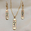 Oro Laminado Earring and Pendant Adult Set, Gold Filled Style Nameplate and Love Design, with Multicolor Micro Pave, Polished, Golden Finish, 10.196.0072