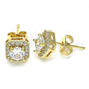 Oro Laminado Stud Earring, Gold Filled Style with White Micro Pave, Polished, Golden Finish, 02.344.0083