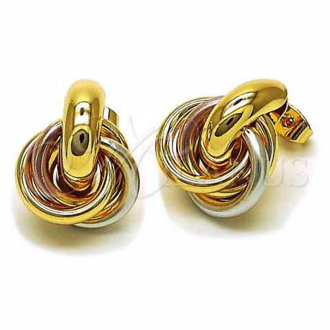 Oro Laminado Stud Earring, Gold Filled Style Love Knot Design, Polished, Tricolor, 02.170.0506