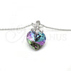 Rhodium Plated Pendant Necklace, Heart and Flower Design, with Paradise Shine Swarovski Crystals and White Cubic Zirconia, Polished, Rhodium Finish, 04.239.0019.2.16