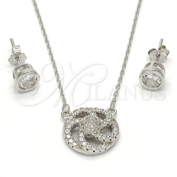 Sterling Silver Earring and Pendant Adult Set, with White Micro Pave and White Crystal, Polished, Rhodium Finish, 10.186.0010