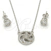 Sterling Silver Earring and Pendant Adult Set, with White Micro Pave and White Crystal, Polished, Rhodium Finish, 10.186.0010