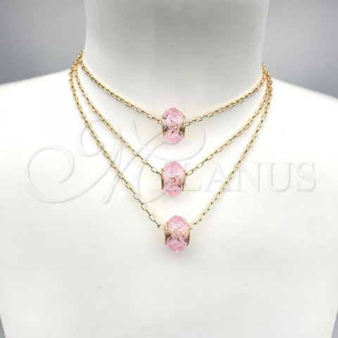 Oro Laminado Pendant Necklace, Gold Filled Style with Pink Crystal, Polished, Golden Finish, 04.179.0009.16