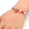 Oro Laminado Individual Bangle, Gold Filled Style Elephant Design, with White Crystal, Pink Enamel Finish, Golden Finish, 07.254.0002.1.03 (06 MM Thickness, Size 3 - 2.00 Diameter)