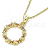 Oro Laminado Pendant Necklace, Gold Filled Style with Garnet Micro Pave, Polished, Golden Finish, 04.156.0335.2.20