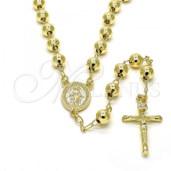 Oro Laminado Medium Rosary, Gold Filled Style Virgen Maria and Crucifix Design, Polished, Golden Finish, 09.213.0019.28