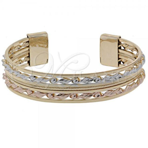 Oro Laminado Individual Bangle, Gold Filled Style Diamond Cutting Finish, Tricolor, 5.232.012 (14 MM Thickness, One size fits all)