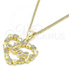 Oro Laminado Pendant Necklace, Gold Filled Style Heart and Love Design, with White Micro Pave, Polished, Golden Finish, 04.156.0376.20