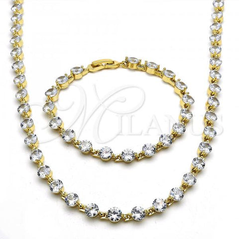 Oro Laminado Necklace and Bracelet, Gold Filled Style with White Cubic Zirconia, Polished, Golden Finish, 06.205.0031