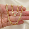 Oro Laminado Basic Necklace, Gold Filled Style Miami Cuban Design, Diamond Cutting Finish, Golden Finish, 04.63.1358.24