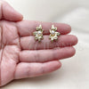 Oro Laminado Stud Earring, Gold Filled Style Leaf and Ball Design, with Ivory Pearl, Polished, Golden Finish, 02.341.0249