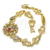 Oro Laminado Fancy Bracelet, Gold Filled Style Flower Design, with Multicolor Cubic Zirconia, Polished, Golden Finish, 03.205.0029.1.07