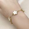Oro Laminado Fancy Bracelet, Gold Filled Style Flower and Rolo Design, with Ivory Mother of Pearl, Polished, Golden Finish, 03.313.0043.08
