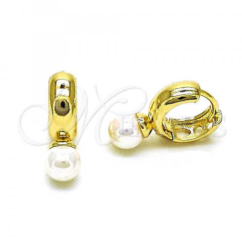 Oro Laminado Huggie Hoop, Gold Filled Style with Ivory Pearl, Polished, Golden Finish, 02.213.0459.12