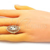 Oro Laminado Elegant Ring, Gold Filled Style Bow and Filigree Design, Diamond Cutting Finish, Golden Finish, 01.233.0030.09
