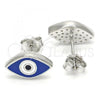 Sterling Silver Stud Earring, Evil Eye Design, Blue Enamel Finish, Rhodium Finish, 02.336.0055