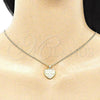 Oro Laminado Pendant Necklace, Gold Filled Style Heart Design, with White Micro Pave, Polished, Golden Finish, 04.156.0343.20