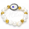 Stainless Steel Fancy Bracelet, with Ivory Pearl and Light Brown Crystal, Polished, Golden Finish, 03.229.0005.07