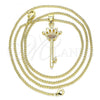 Oro Laminado Pendant Necklace, Gold Filled Style key and Crown Design, with Garnet Micro Pave, Polished, Golden Finish, 04.344.0015.1.20