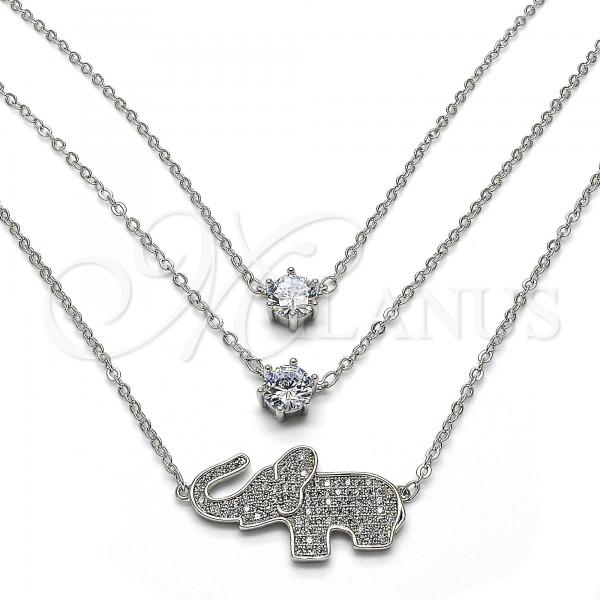 Rhodium Plated Pendant Necklace, Elephant Design, with White Cubic Zirconia and White Micro Pave, Polished, Rhodium Finish, 04.213.0123.1.16
