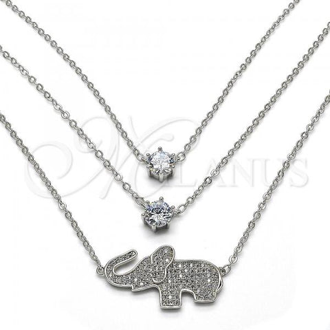 Rhodium Plated Pendant Necklace, Elephant Design, with White Cubic Zirconia and White Micro Pave, Polished, Rhodium Finish, 04.213.0123.1.16