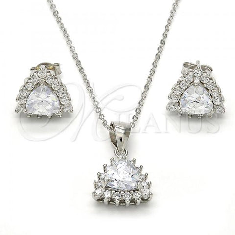 Sterling Silver Earring and Pendant Adult Set, with White Cubic Zirconia, Polished, Rhodium Finish, 10.175.0052