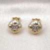 Oro Laminado Stud Earring, Gold Filled Style with White Cubic Zirconia, Polished, Golden Finish, 02.411.0007