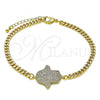 Oro Laminado Fancy Bracelet, Gold Filled Style Hand of God Design, with White Micro Pave, Polished, Golden Finish, 03.368.0089.08