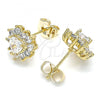 Oro Laminado Stud Earring, Gold Filled Style Heart Design, with White Cubic Zirconia, Polished, Golden Finish, 02.346.0004.2