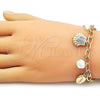 Oro Laminado Charm Bracelet, Gold Filled Style Shell and Star Design, with Ivory Pearl, Polished, Golden Finish, 03.213.0373.07