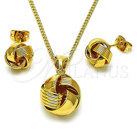 Oro Laminado Earring and Pendant Adult Set, Gold Filled Style Love Knot Design, Polished, Golden Finish, 10.342.0186