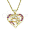 Oro Laminado Pendant Necklace, Gold Filled Style Heart and Hand Design, with Ruby Micro Pave, Polished, Golden Finish, 04.156.0337.1.20