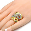 Oro Laminado Multi Stone Ring, Gold Filled Style Greek Key Design, with White Crystal, Polished, Golden Finish, 01.241.0015.10 (Size 10)