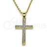 Oro Laminado Religious Pendant, Gold Filled Style Cross Design, with White Micro Pave, Polished, Golden Finish, 05.102.0049