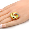 Oro Laminado Multi Stone Ring, Gold Filled Style Greek Key and Bee Design, with White Crystal, Polished, Golden Finish, 01.241.0004.08 (Size 8)