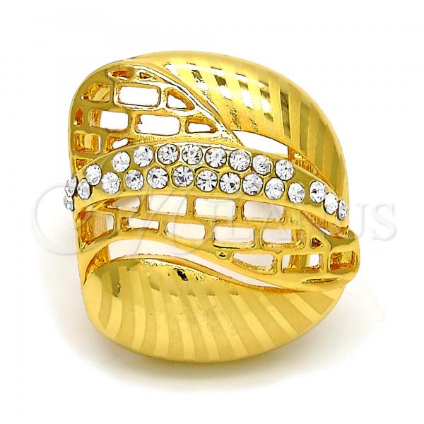 Oro Laminado Multi Stone Ring, Gold Filled Style with White Crystal, Polished, Golden Finish, 01.241.0055.08 (Size 8)