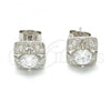 Sterling Silver Stud Earring, with White Cubic Zirconia and White Micro Pave, Polished, Rhodium Finish, 02.186.0027