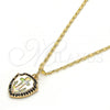 Oro Laminado Pendant Necklace, Gold Filled Style Anchor Design, with White Opal and Black Micro Pave, Polished, Golden Finish, 04.63.1326.3.18