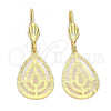 Oro Laminado Dangle Earring, Gold Filled Style Diamond Cutting Finish, Golden Finish, 5.068.015