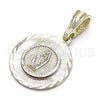 Oro Laminado Religious Pendant, Gold Filled Style Guadalupe Design, Diamond Cutting Finish, Tricolor, 05.351.0075