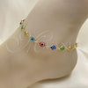 Oro Laminado Fancy Anklet, Gold Filled Style Evil Eye Design, Multicolor Resin Finish, Golden Finish, 5.039.005.3.10